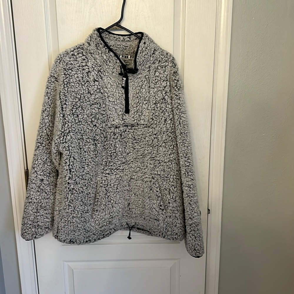 “PINK” black Sherpa pullover